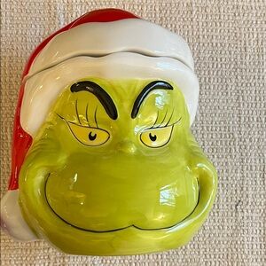 Grinch Hand Painted Ceramic Holiday Cookie Jar NWT